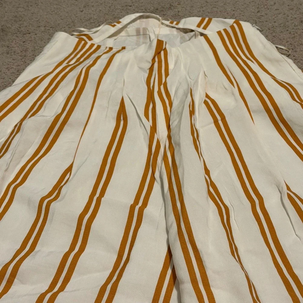 Sancia Emele Pant Maryel Stripe‎ Ochre White Linen Ruffle Wide Leg Women M NWT